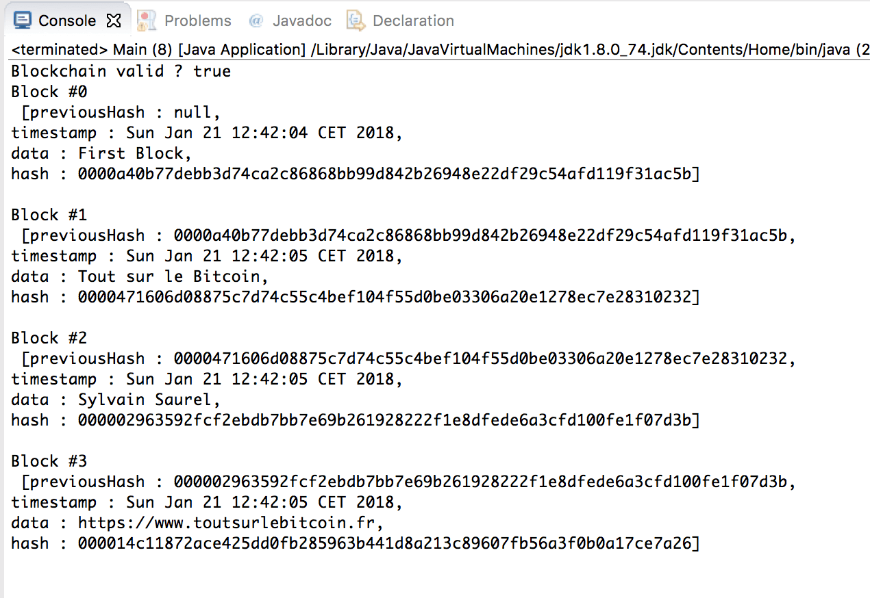 Exécution de notre Blockchain en Java